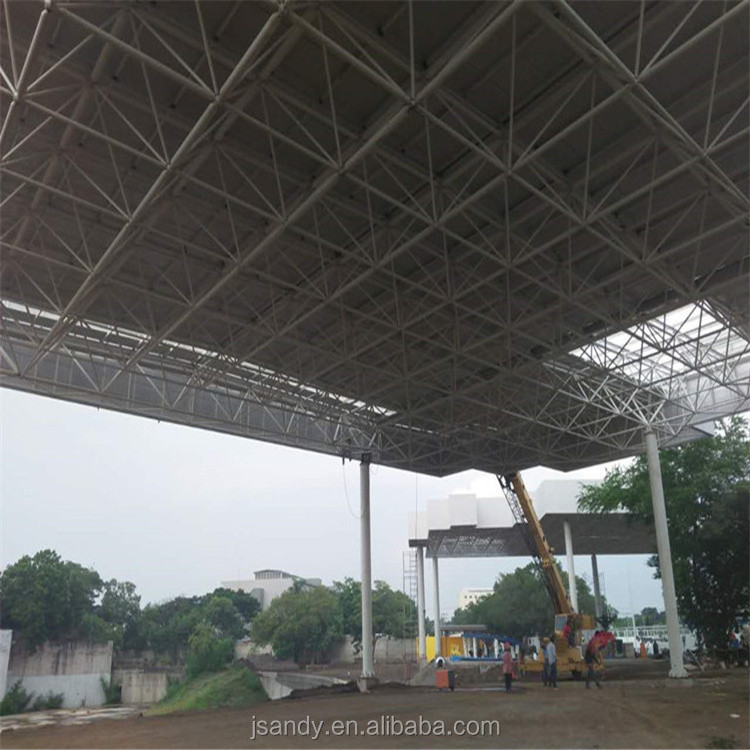 Design Steel Space Frame Truss Structure Prefab Sport Hall / Gas Station Roofing