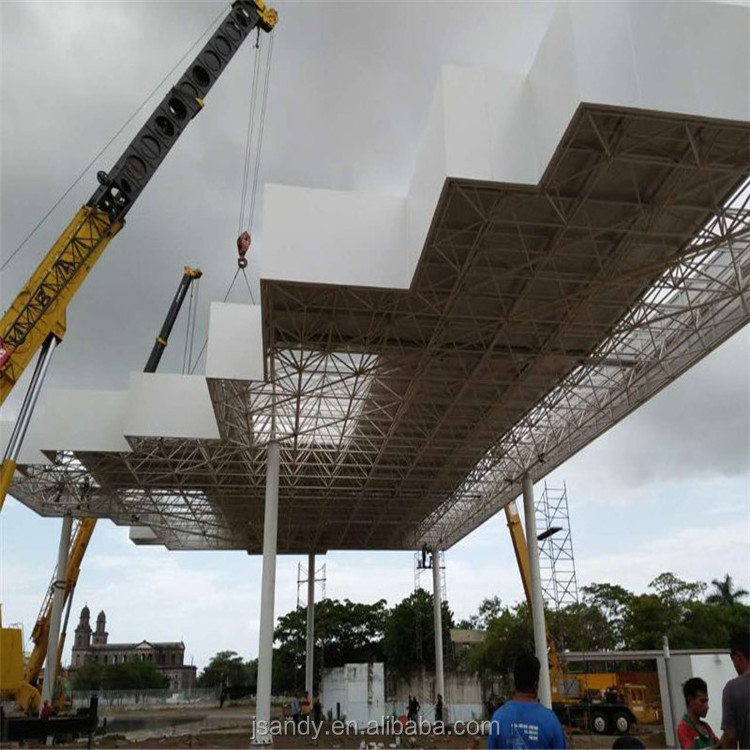 Design Steel Space Frame Truss Structure Prefab Sport Hall / Gas Station Roofing