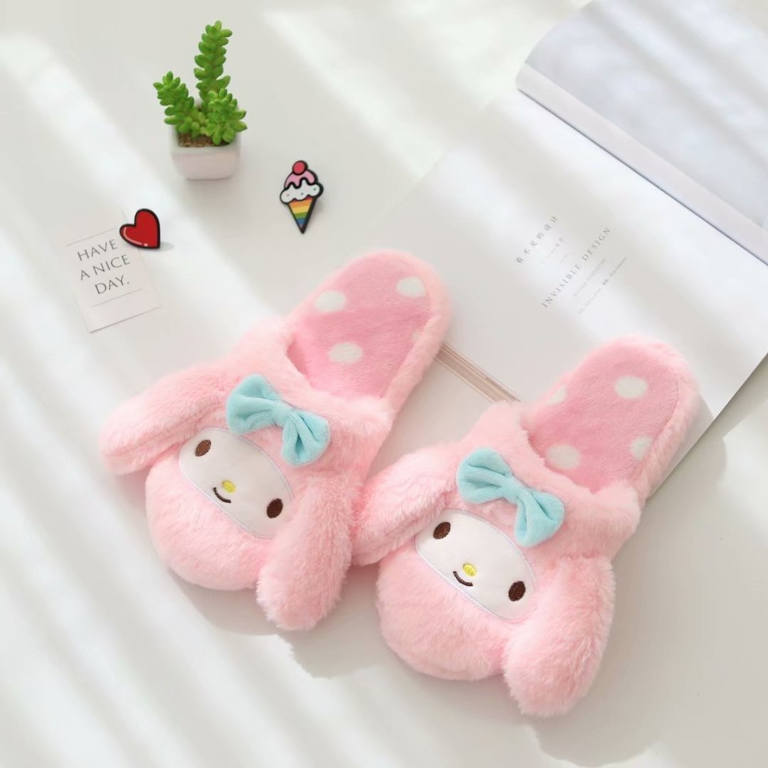 My Melody Cinnamoroll Kuromi KT  Slippers Indoor Soft Thick Sole Cartoon Kawaii Plush Home Slippers for women