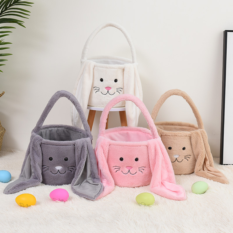 High Quality Wholesale  Easter Egg Tote Gift Bag Embroidered Personalized Plush Velvet Easter Bucket Basket