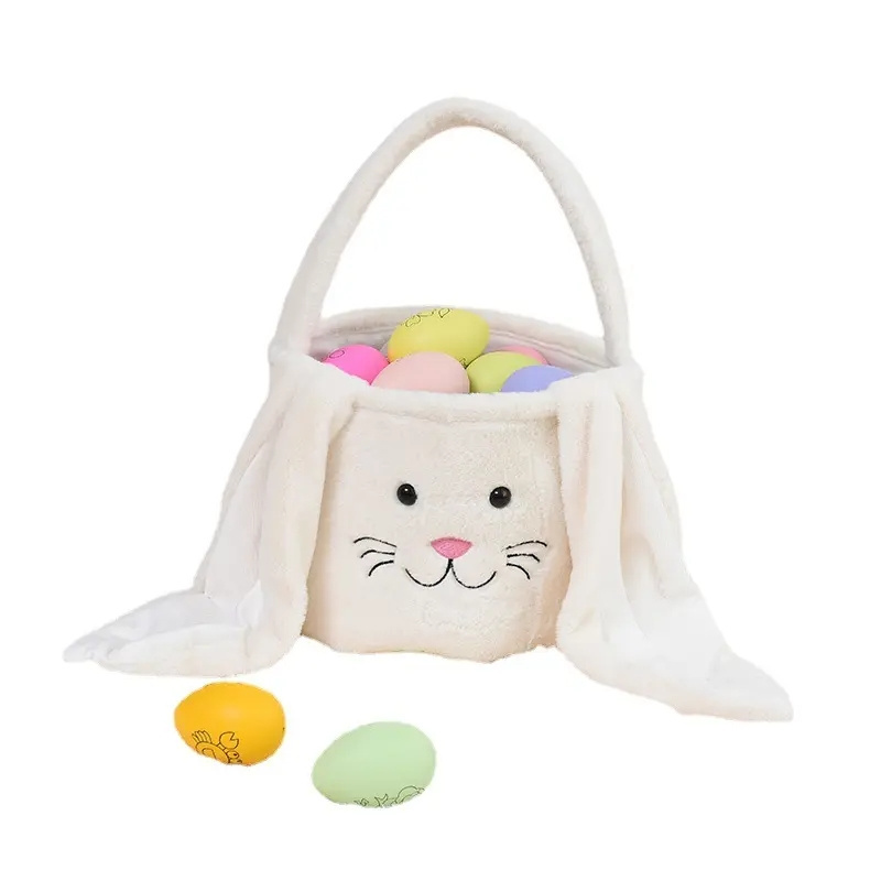 High Quality Wholesale  Easter Egg Tote Gift Bag Embroidered Personalized Plush Velvet Easter Bucket Basket