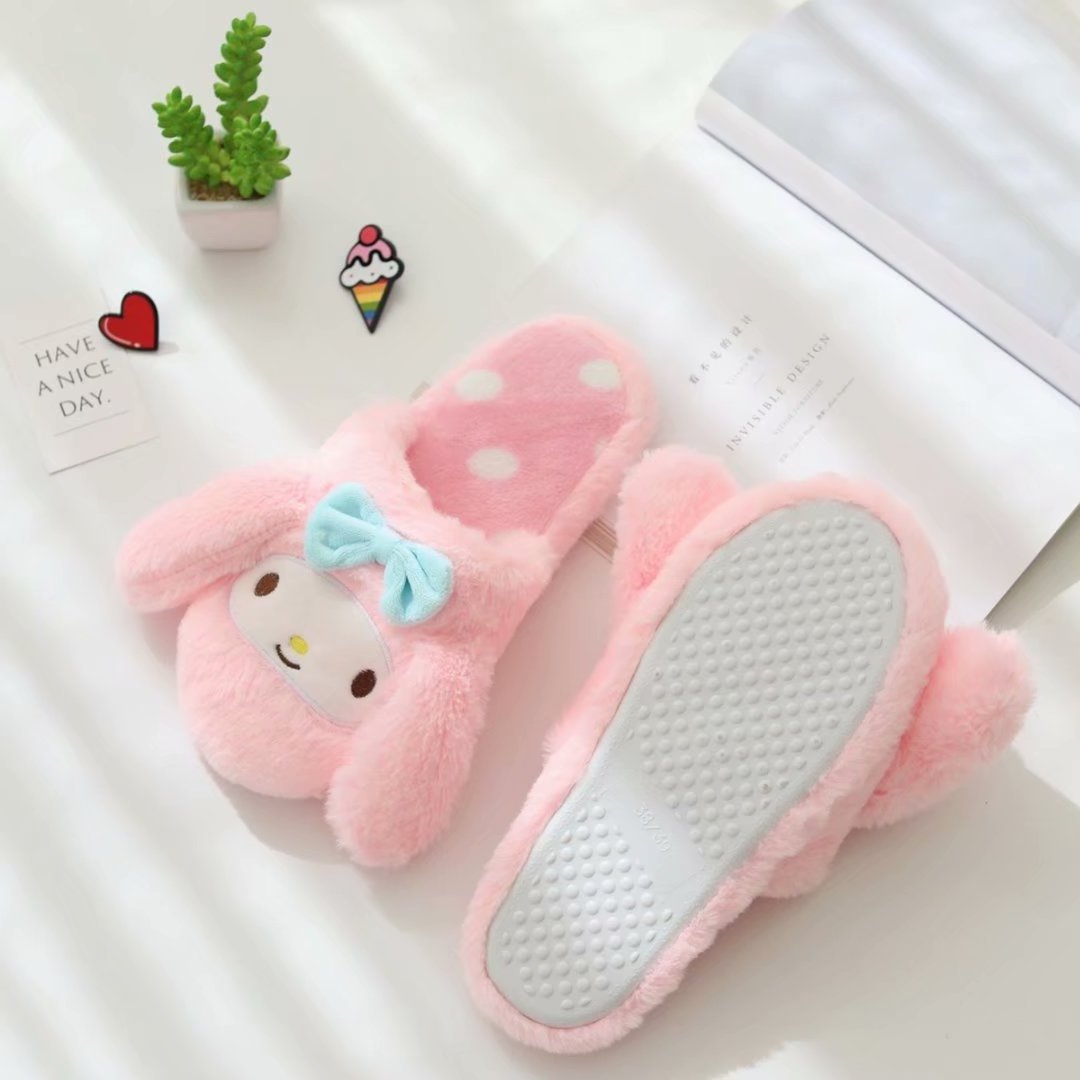 My Melody Cinnamoroll Kuromi KT  Slippers Indoor Soft Thick Sole Cartoon Kawaii Plush Home Slippers for women