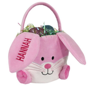 High Quality Wholesale  Easter Egg Tote Gift Bag Embroidered Personalized Plush Velvet Easter Bucket Basket