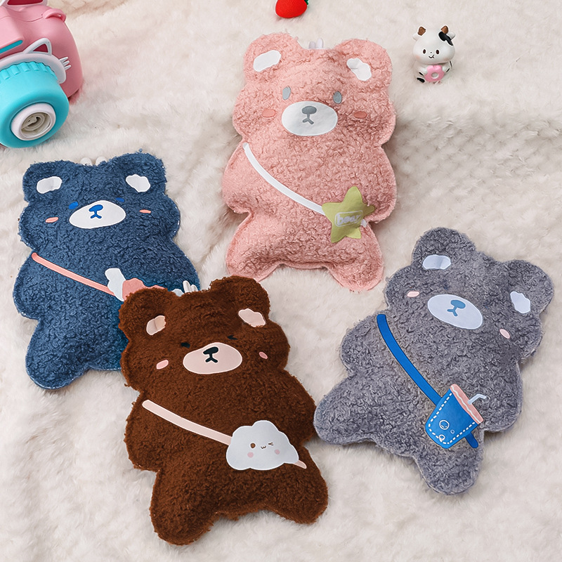 Hot sale winter Plush Cartoon Bear reusable hand warmer water filling portable cute hand warmer rubber PVC hot water bag