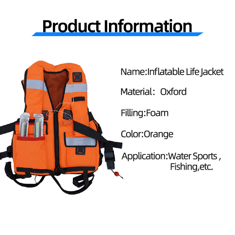 Manufacture good price Wholesale Orange Oxford Firefighting Water Sports Inflatable Life Jacket