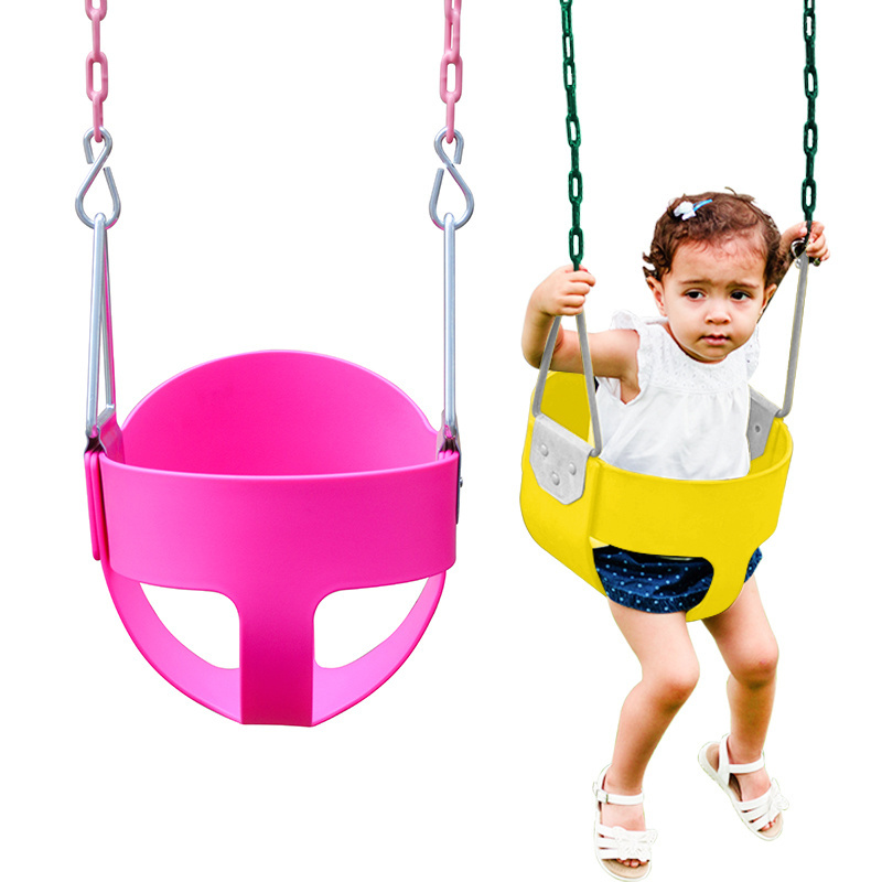 Outdoor Kids Swing Seat Easy Install Plastic Coated Chain Carabiners High Back Toddler Swing Seat