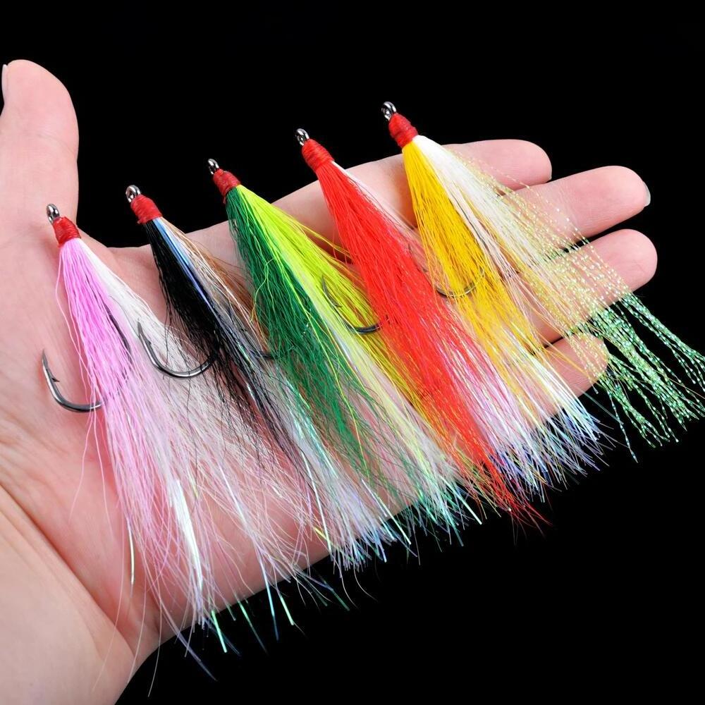 Bucktail Teasers Fishing Hook Saltwater Fishing Lures Fluke Rig High Carbon Steel Fishing Jig Hooks For Salmon Trout Bass