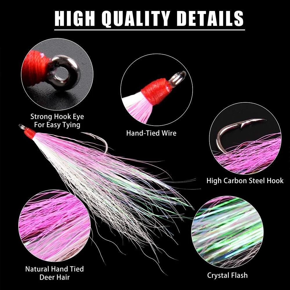 Bucktail Teasers Fishing Hook Saltwater Fishing Lures Fluke Rig High Carbon Steel Fishing Jig Hooks For Salmon Trout Bass