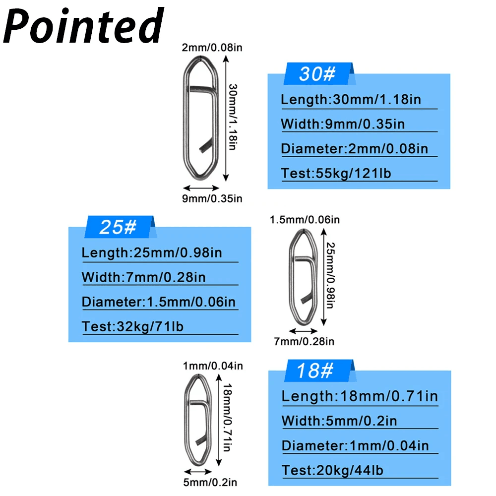 50Pcs Stainless Steel Fast Fishing Clips Snap Lure Fishing connector 26-121LB Quick Change Leader Links Clips Fishing Tackle