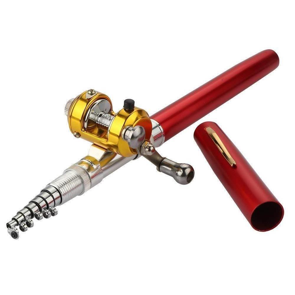 Mini Portable Pocket Aluminum Alloy Pen Fishing Rod And Reel Combo 4 Colors