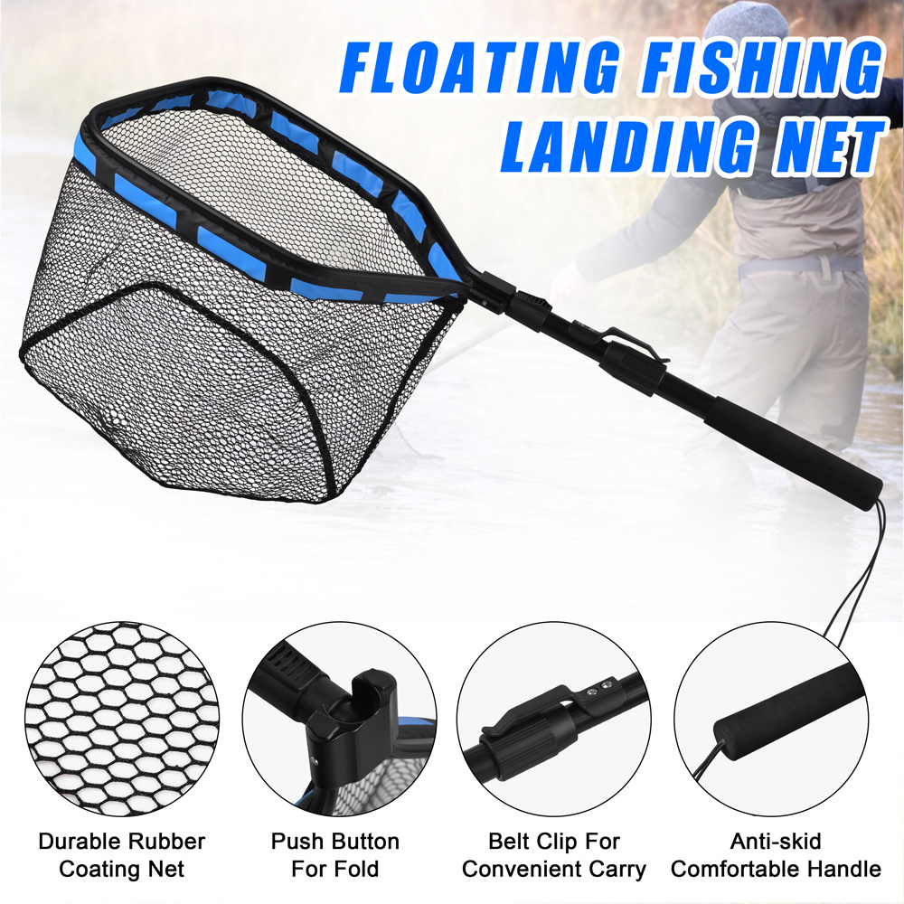 Folding Fishing Net Rubber Coated Fishing Landing Net Foldable Telescopic Fishing Net for Freshwater or Saltwater