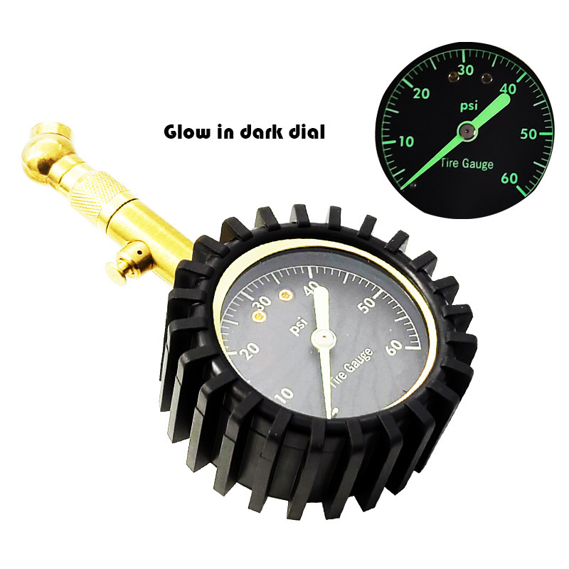 Dial LED Light Tire Pressure Gauge With Short Rod, Swivel Air Chuck And Air Release Button