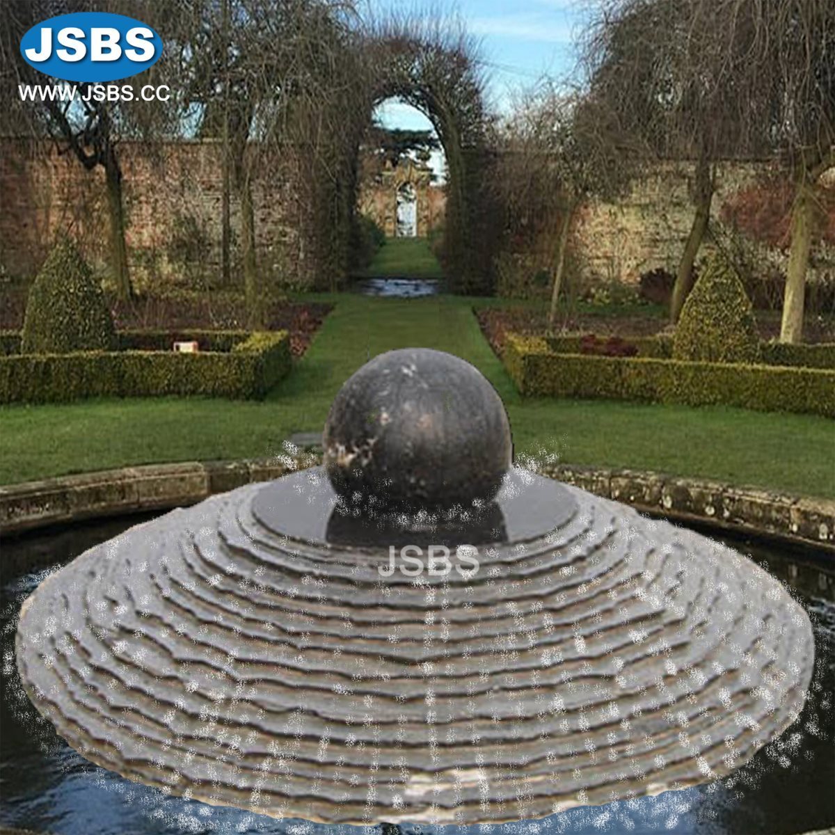 Unique Garden Stone Carved Floating World Map Black Waterfall Sphere Ball Fountain