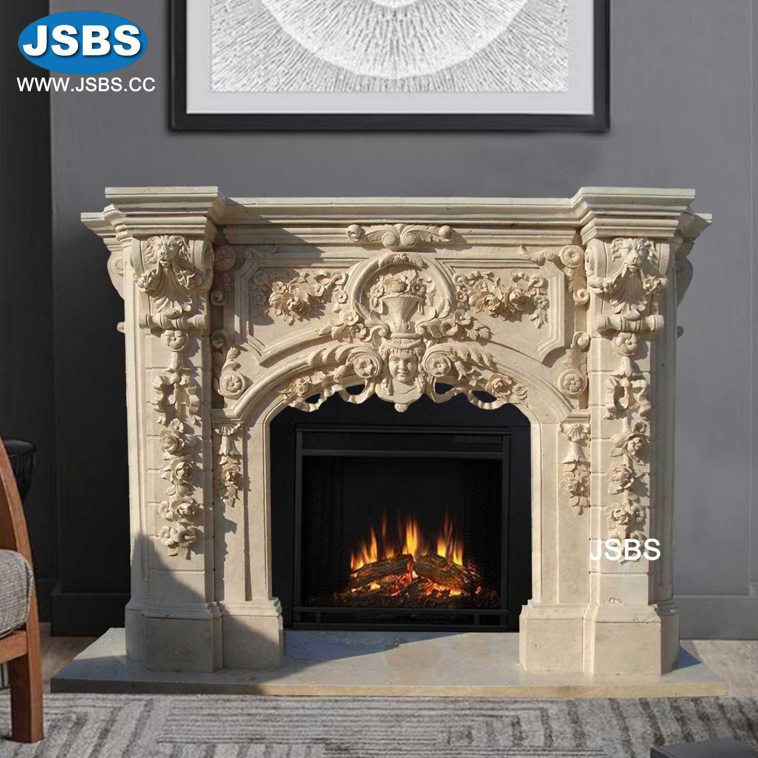 factory price french style stone carved beige marble flower fireplace surround