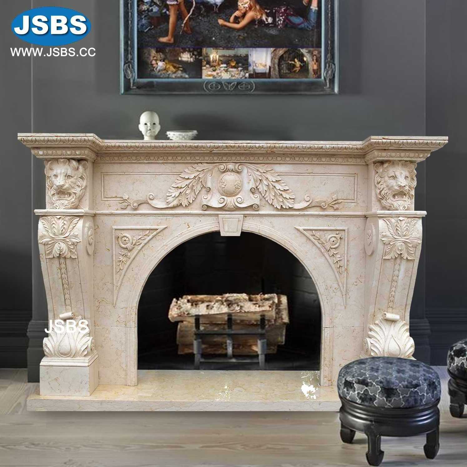 Low Price Classic Lion Head Marble Carving Fireplace Mantle