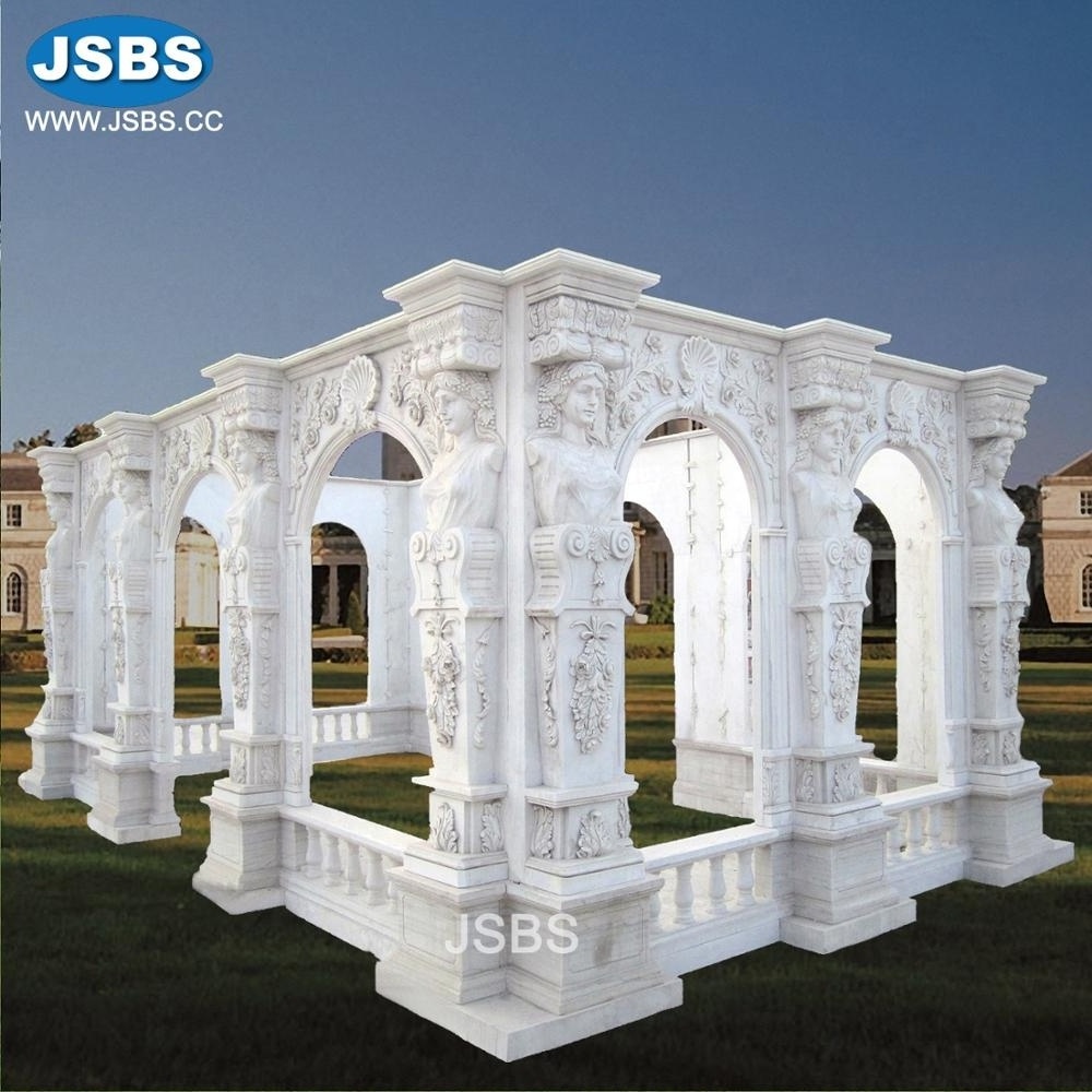 White Marble Outdoor Garden Gazebo With Bench