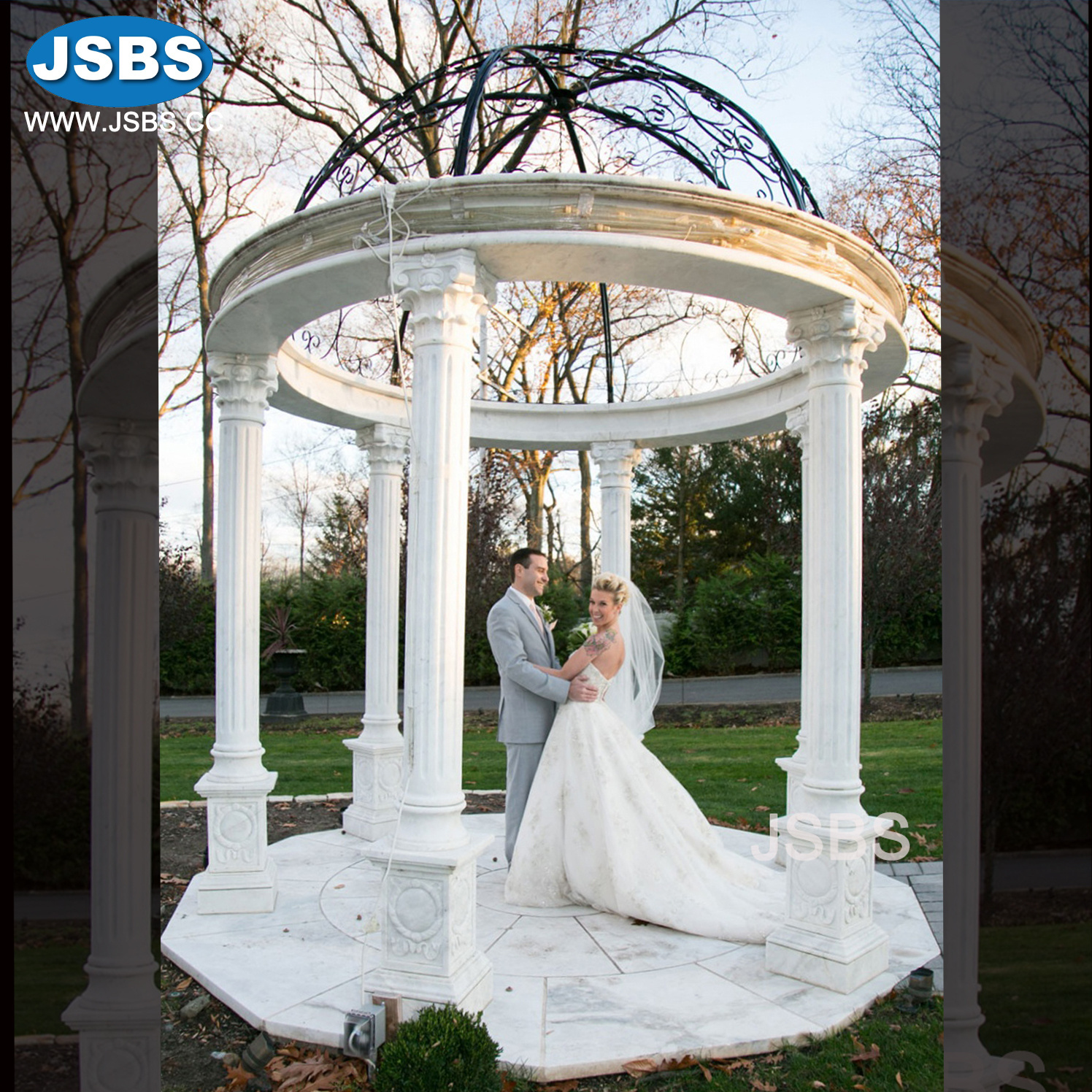 Outdoor Marble Gazebo Wedding Decorations With Natural Stone Carved Column Pillar