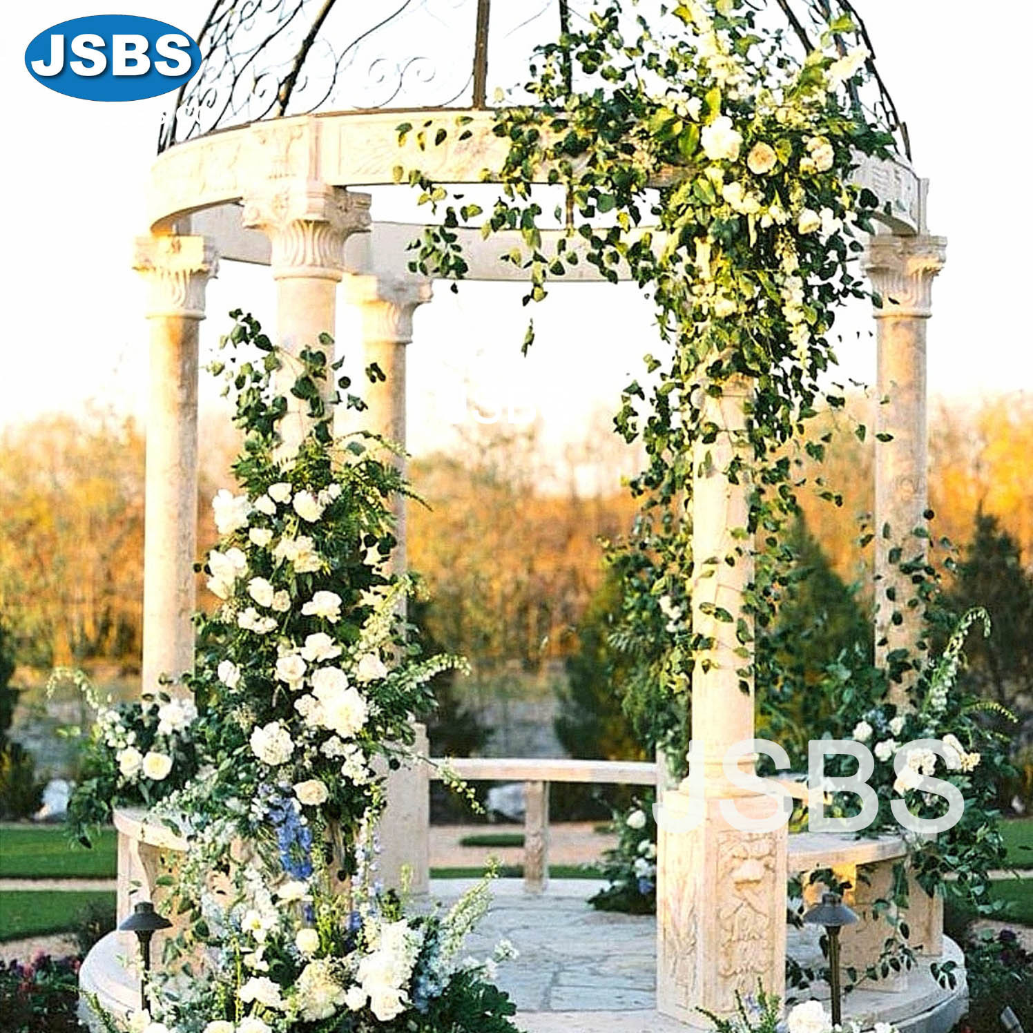 Outdoor Marble Gazebo Wedding Decorations With Natural Stone Carved Column Pillar