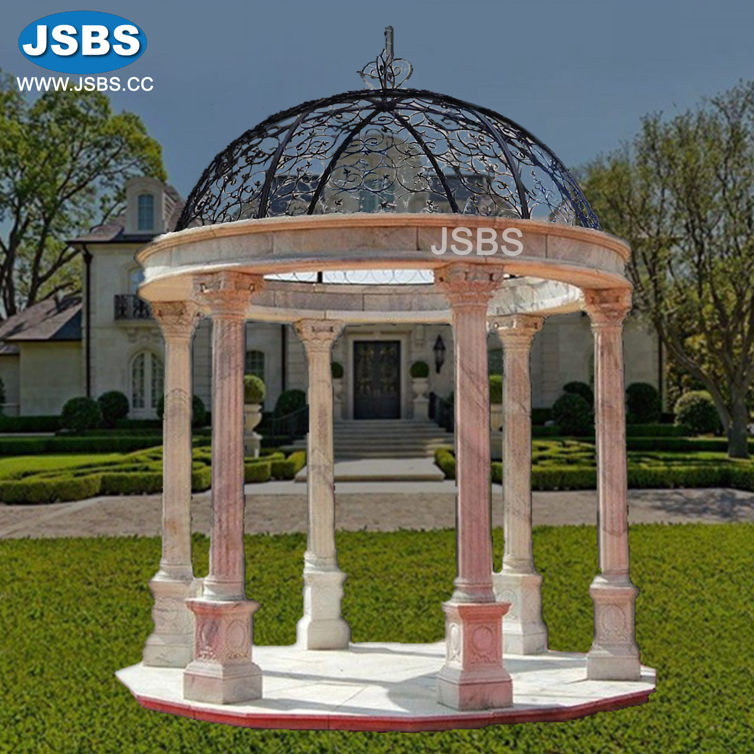 Cheap Stone Carved Swimming Pool Marble Gazebo With Columns Outdoor Landscape Design