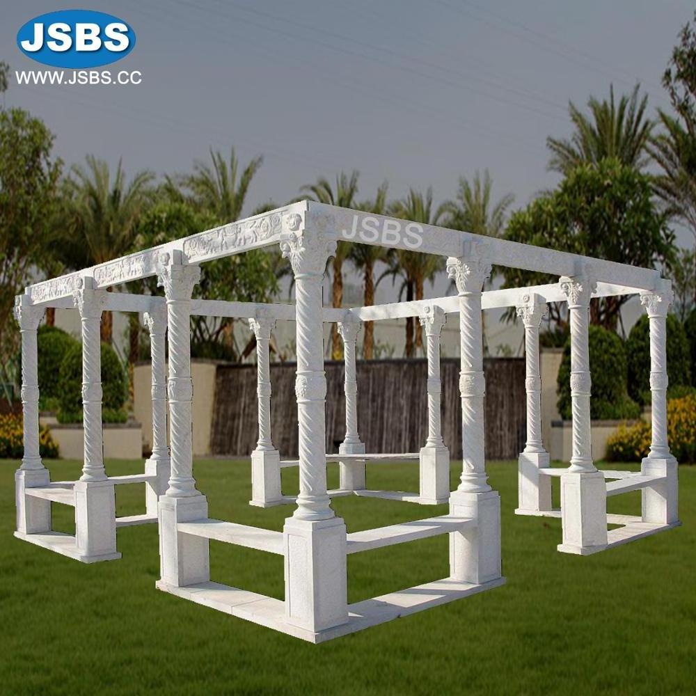 Cheap Stone Carved Swimming Pool Marble Gazebo With Columns Outdoor Landscape Design