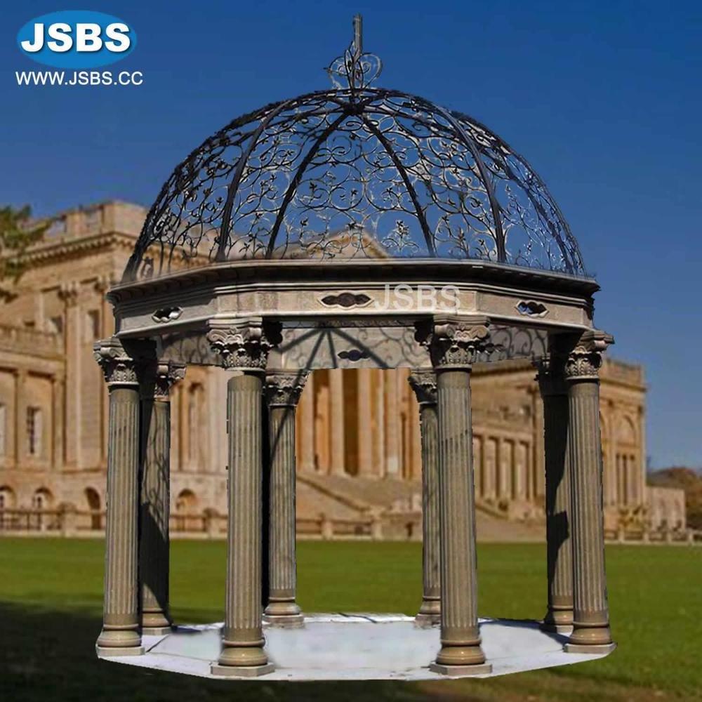 outdoor decoration stone carved round marble pillar gazebo with metal roof