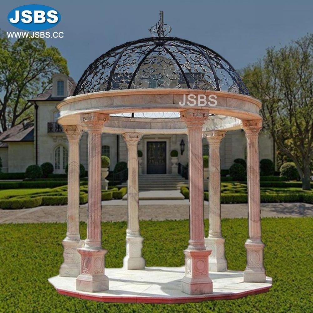 outdoor decoration stone carved round marble pillar gazebo with metal roof