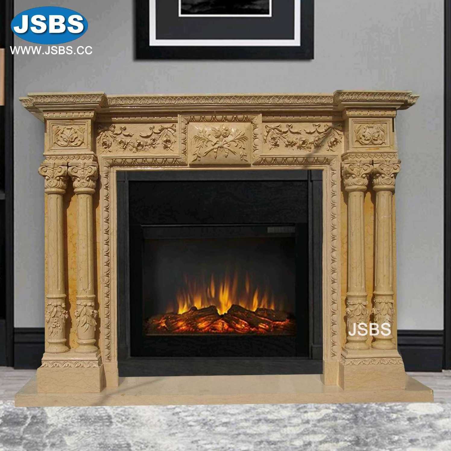 factory price french style stone carved beige marble flower fireplace surround