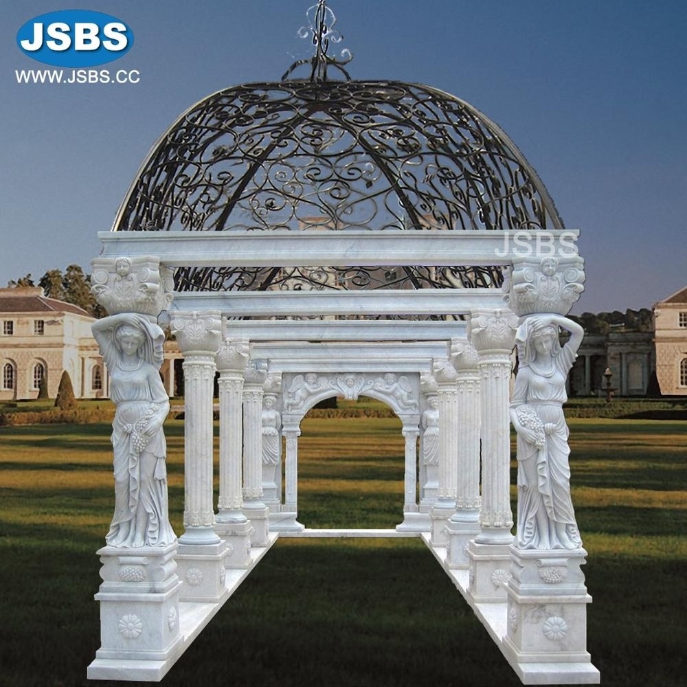 White Marble Outdoor Garden Gazebo With Bench