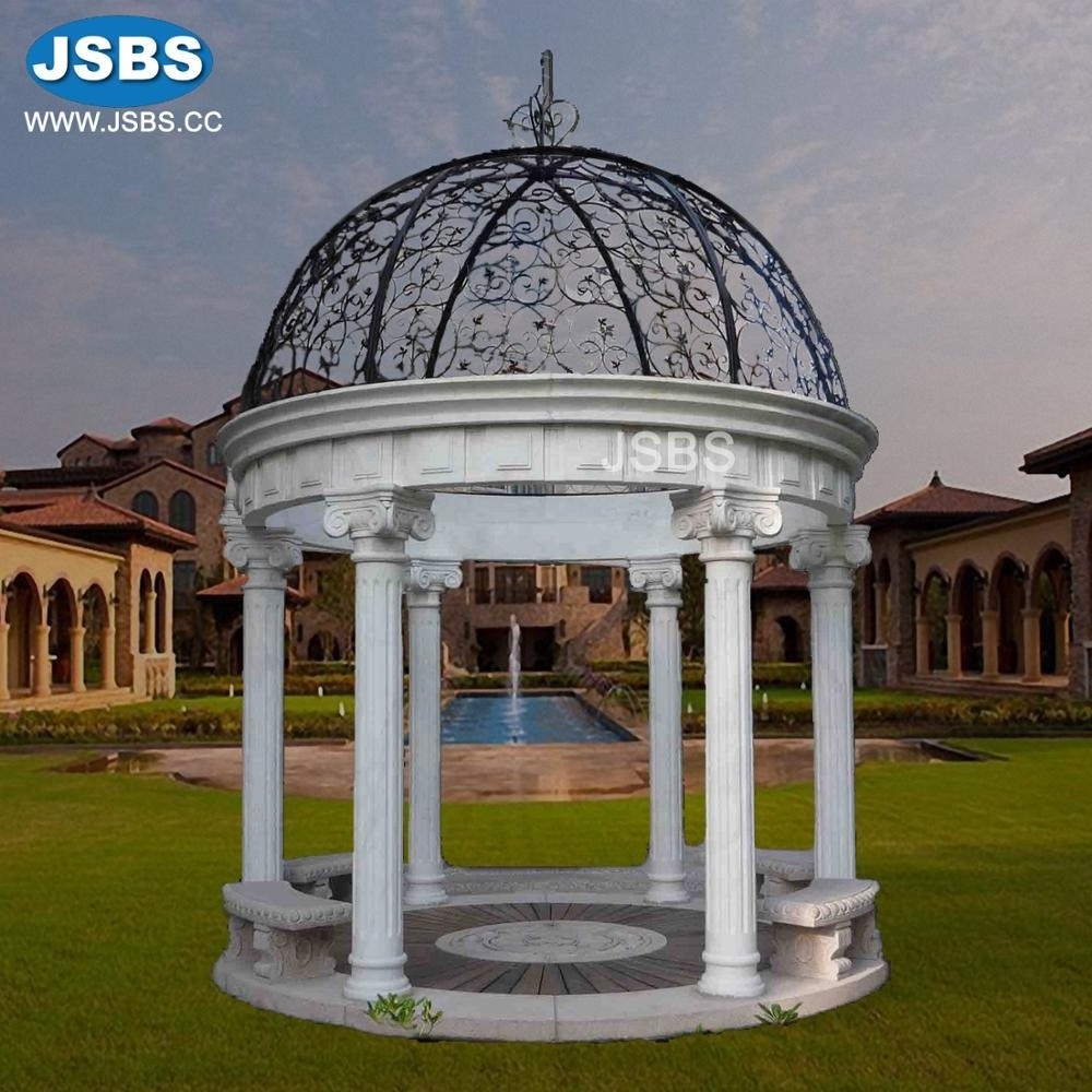 White Marble Outdoor Garden Gazebo With Bench