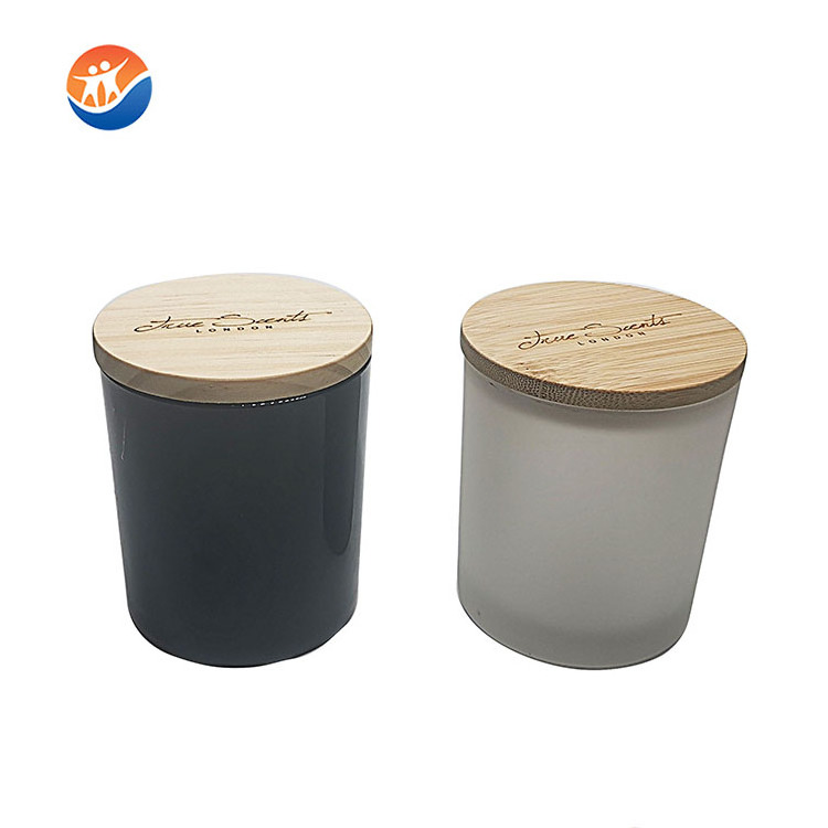 wholesale machine blown clear glass candle jar  with wooden lid Color customization and silk screen logo candle holder