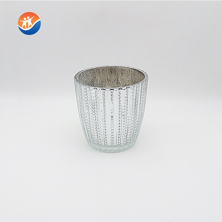 Electroplating Round glass candle holder for christmas Silver Antique Glass Candle Votive Holders For Home Decor