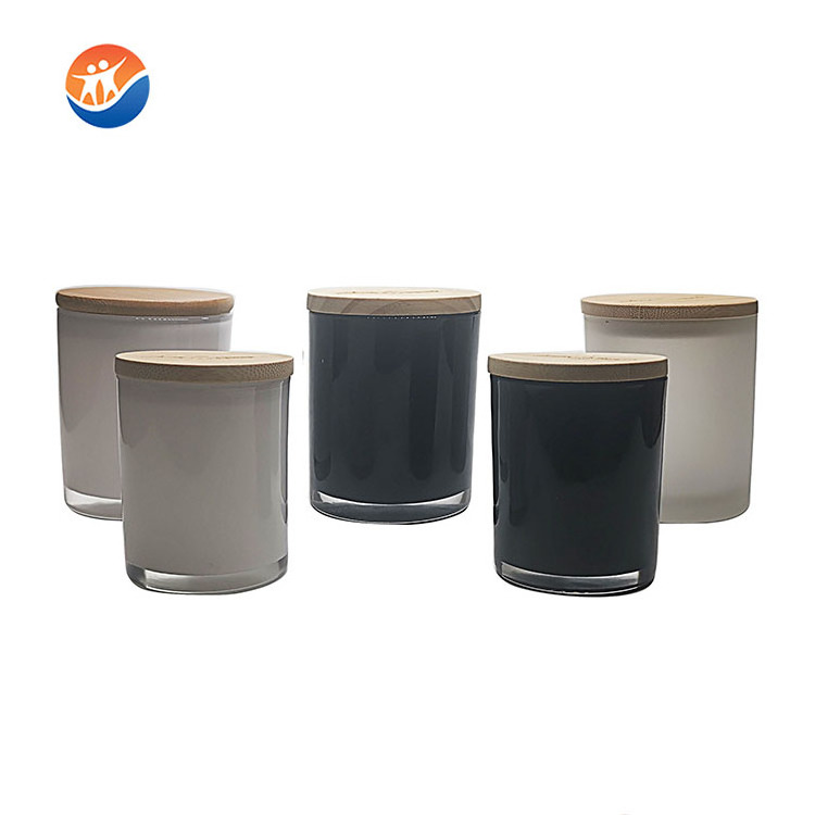 wholesale machine blown clear glass candle jar  with wooden lid Color customization and silk screen logo candle holder