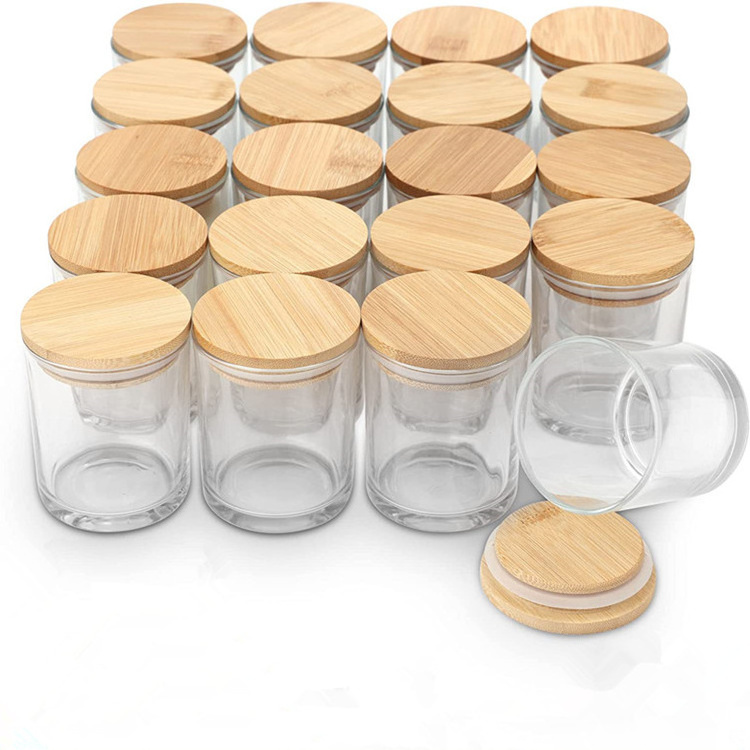 Hot Selling 6 OZ Round Empty Transparent Airtight Simple Glass Candle Jars With Wooden Lids