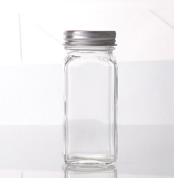 Wholesale 4oz Transparent Empty Square Spice Containers Glass Spice Jars with Shaker Lids