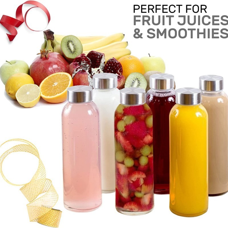 18 oz reusable clear glass water bottle with leak proof cover for high-quality soda water drinking bottle sauce can juice drink