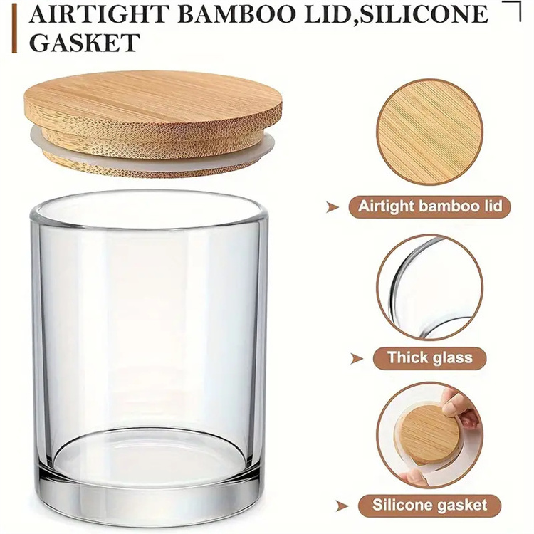 Hot Selling 6 OZ Round Empty Transparent Airtight Simple Glass Candle Jars With Wooden Lids