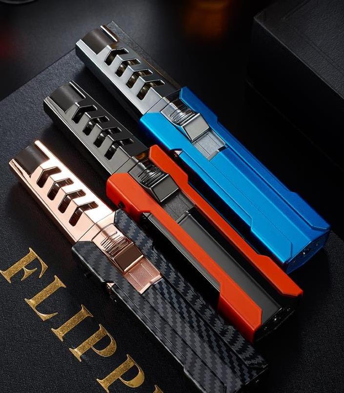 Zinc Alloy Body Fiber Blue Fire Jet Butane lighter Cigarette Torch Lighter