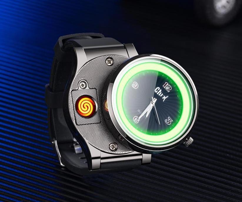 Usb Cigar Rechargeable Electric Lighter Watch Cigarette Electronic Windproof Wrist Watch with Lighter