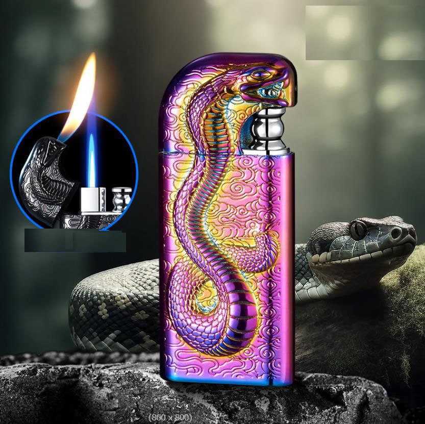 3D Snake Double Fire Lighter Snake Breath Dual Flame Lighter Refillable Cigarette Jet Flame Lighter