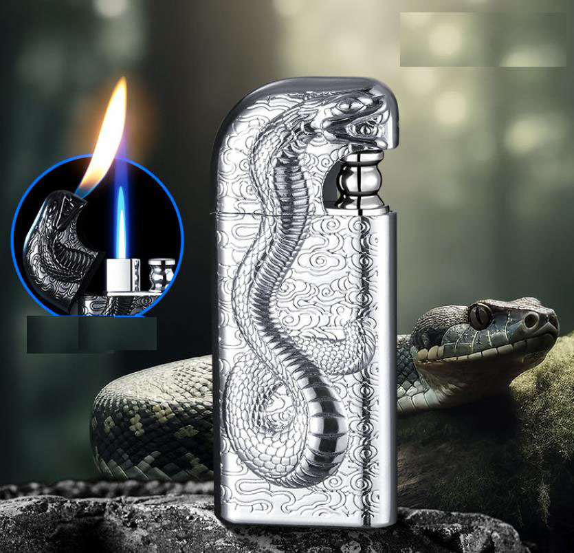 3D Snake Double Fire Lighter Snake Breath Dual Flame Lighter Refillable Cigarette Jet Flame Lighter