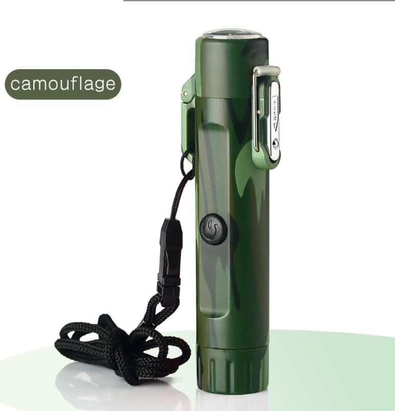 Waterproof Camouflage Dual arc Flashlight with Compass Travel Outdoor Electronic Lighter Igniter