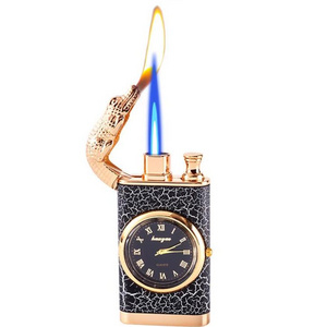 Double Flame Crocodile Model Lighter with Clock Disc Windproof Gas Lighter Creative Cigarette Lighter