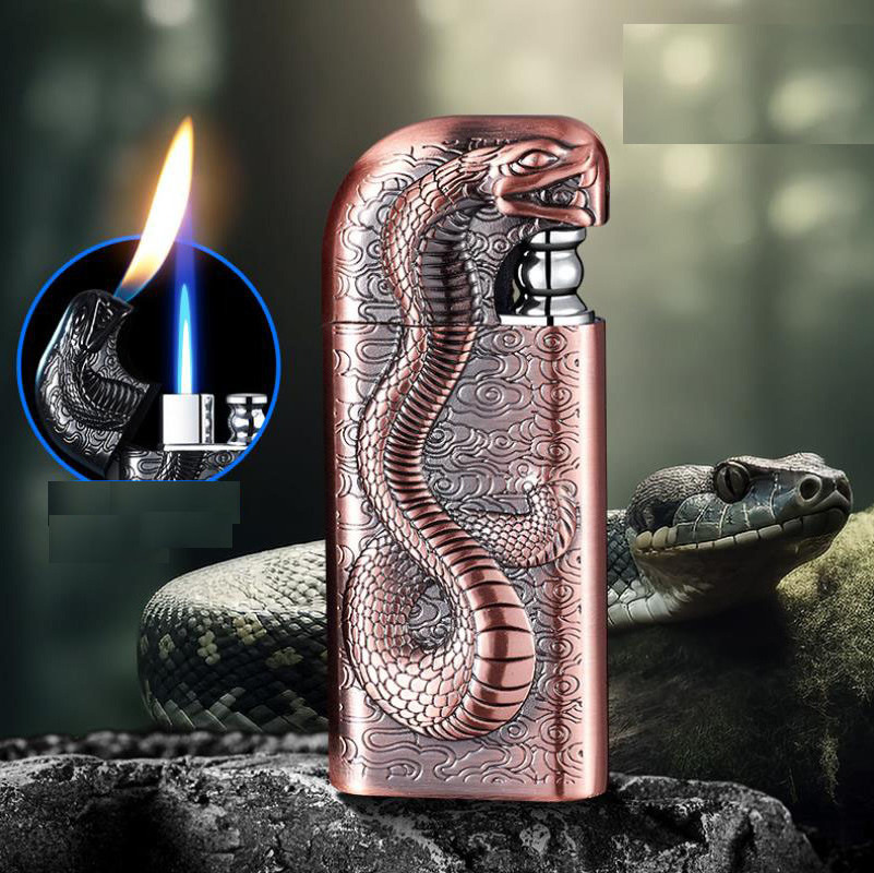 3D Snake Double Fire Lighter Snake Breath Dual Flame Lighter Refillable Cigarette Jet Flame Lighter