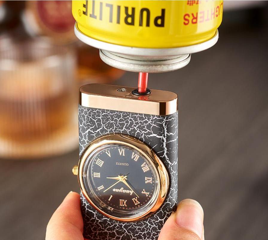 Double Flame Crocodile Model Lighter with Clock Disc Windproof Gas Lighter Creative Cigarette Lighter