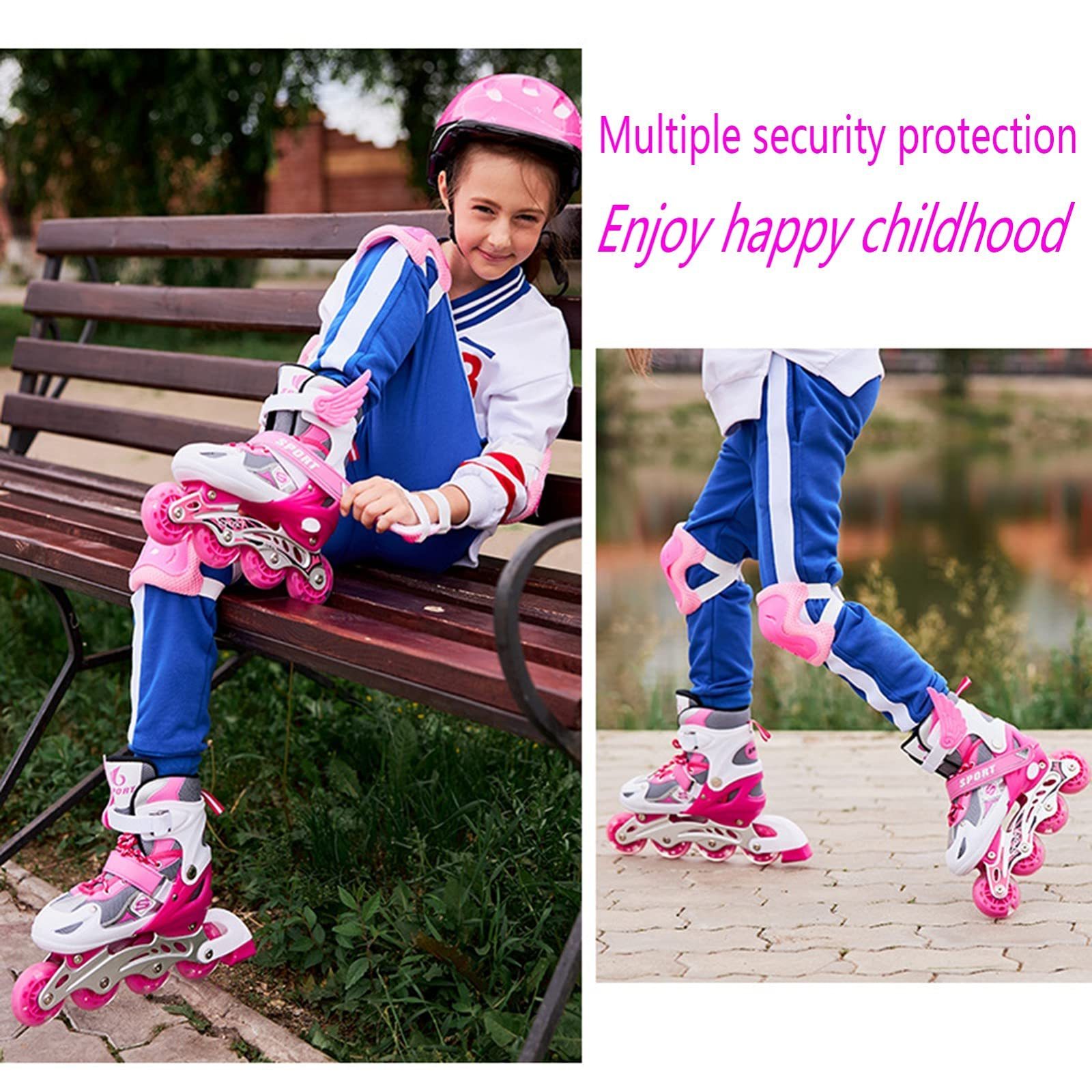 Adjustable Inline Ice Skates for Children with Full Light Up Wheels Beginner Illuminating Roller Skates Ice Shoes  for Kids