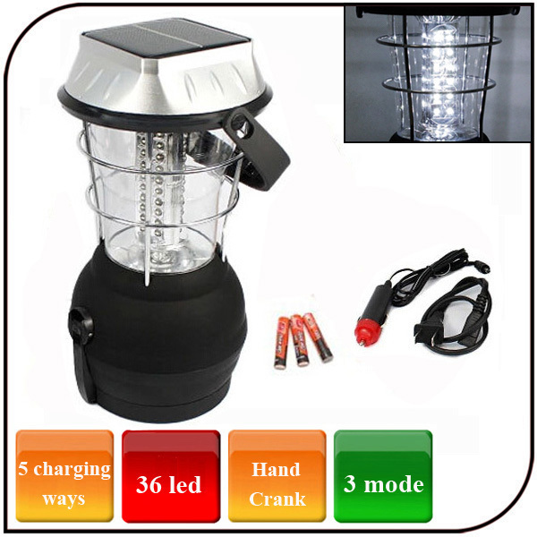 36 Led Hand Crank Camping Gear AAA Battery Solar Emergency Lamp Led Solar Camping Lantern 80 IP65 6v Dry Battery 50 Plastic 180