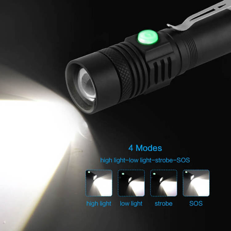 Led Flashlight Waterproof Zoomable Mini Flashlight Rechargeable USB Highlight Handy Powerful Alloy Power Tip Aluminum Camping 50