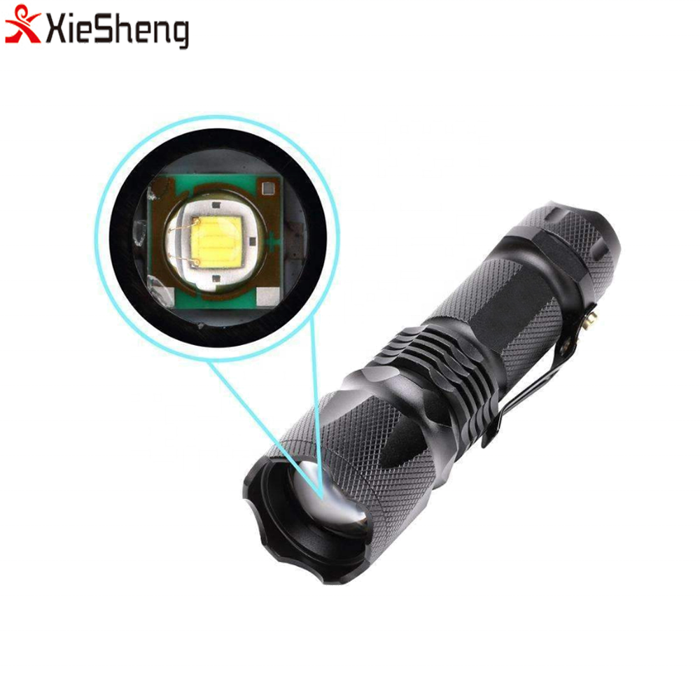 Xml T6 Led Portable Zoomable 5 Modes Adjustable Focus Led 18650 Tactical Flashlight with Hook Black Camping 50 30 3.7V Ni-mh