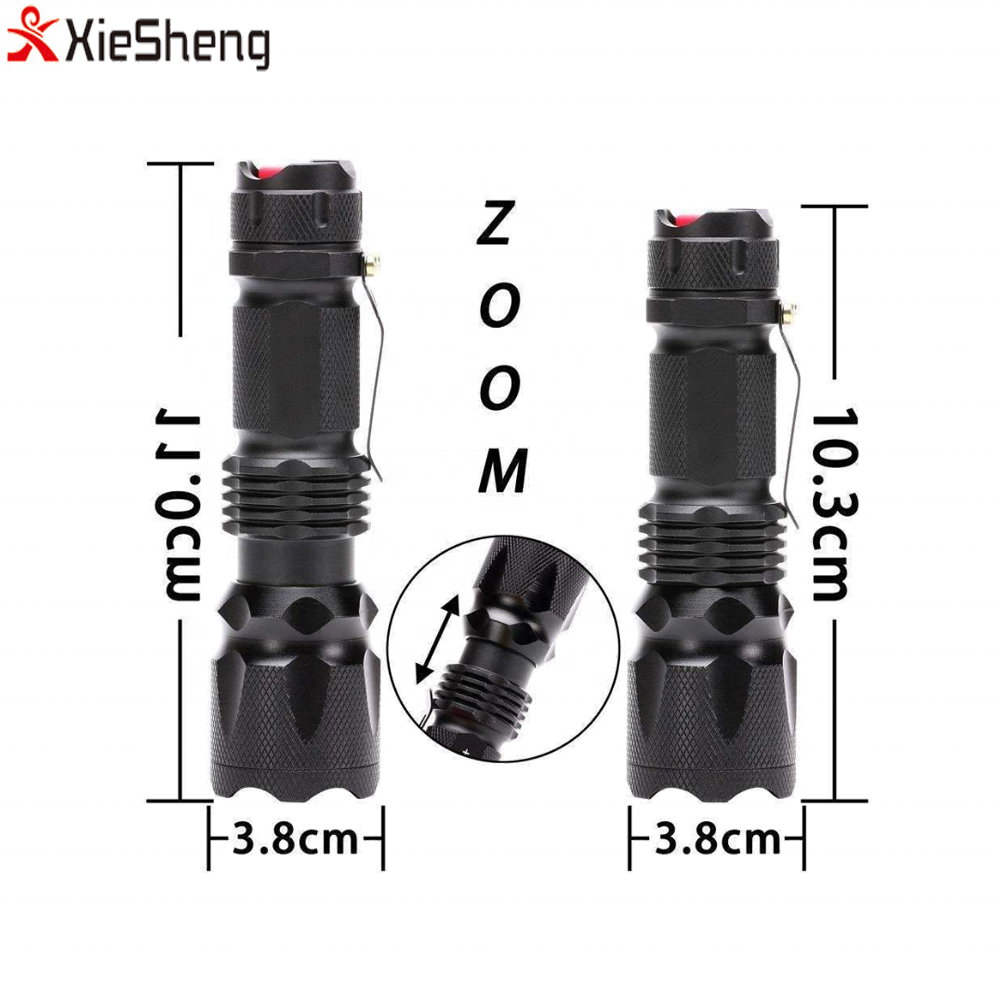 Xml T6 Led Portable Zoomable 5 Modes Adjustable Focus Led 18650 Tactical Flashlight with Hook Black Camping 50 30 3.7V Ni-mh