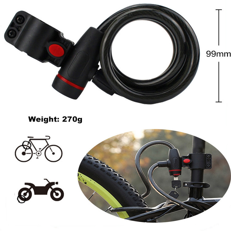 Outdoor Mountain Bike Lock Motorbike Key Bar Lock 12mmX1200mm Chain Cable Anti-theft Bicycle Lock with 2 keys